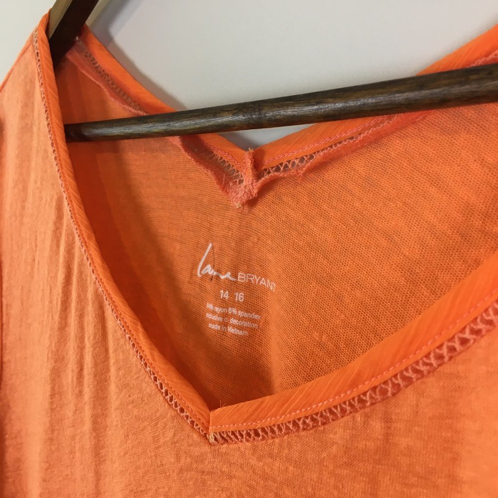 Lane Bryant Hot Orange Short Sleeve VNeck Slub Top - Picture 2 of 7